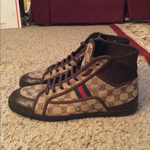 GUCCI GG GUCCISIMA WEB STRIPE HIGH TOP SNEAKERS - Picture 4 of 8